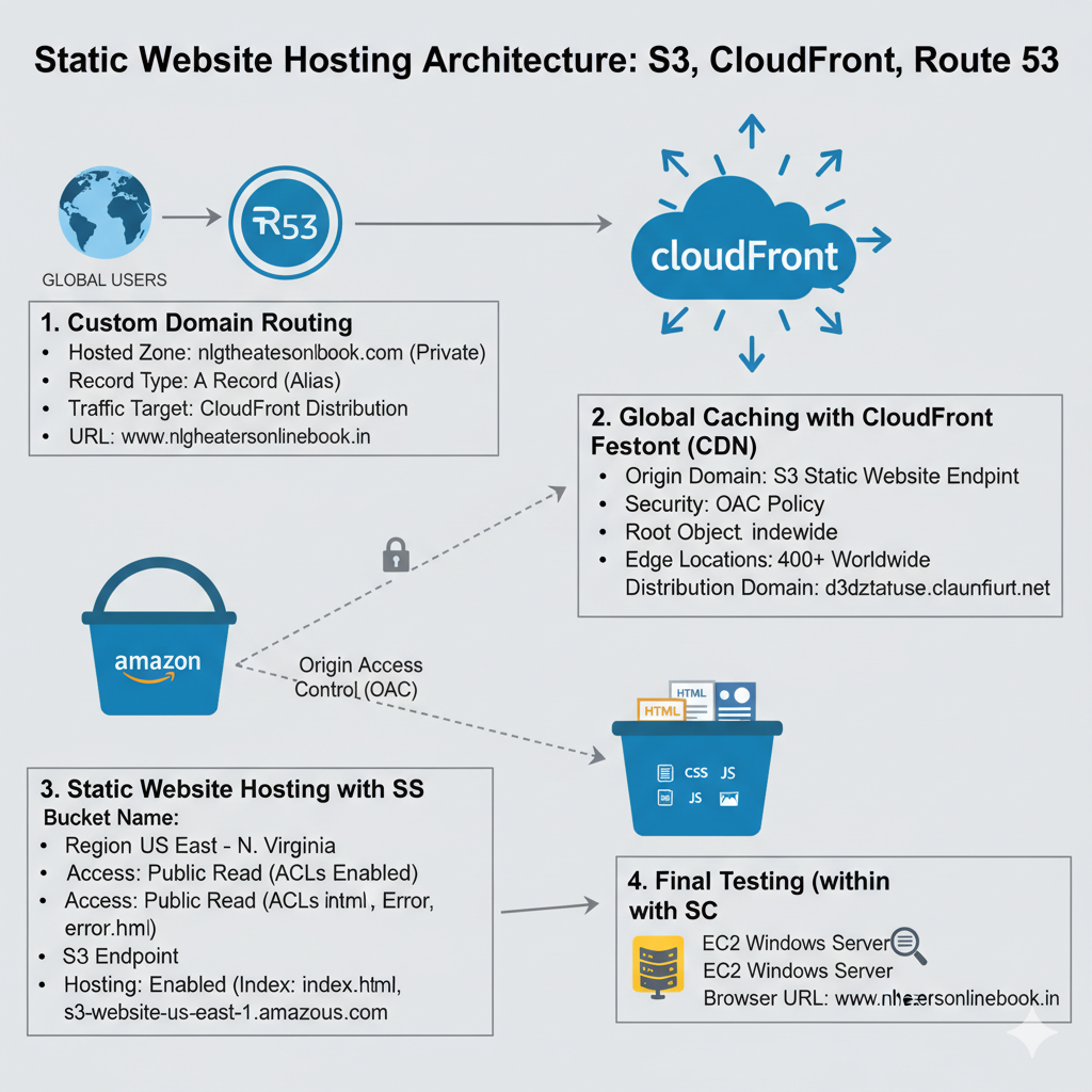 AWS S3, CloudFront, Route 53 Architecture Diagram